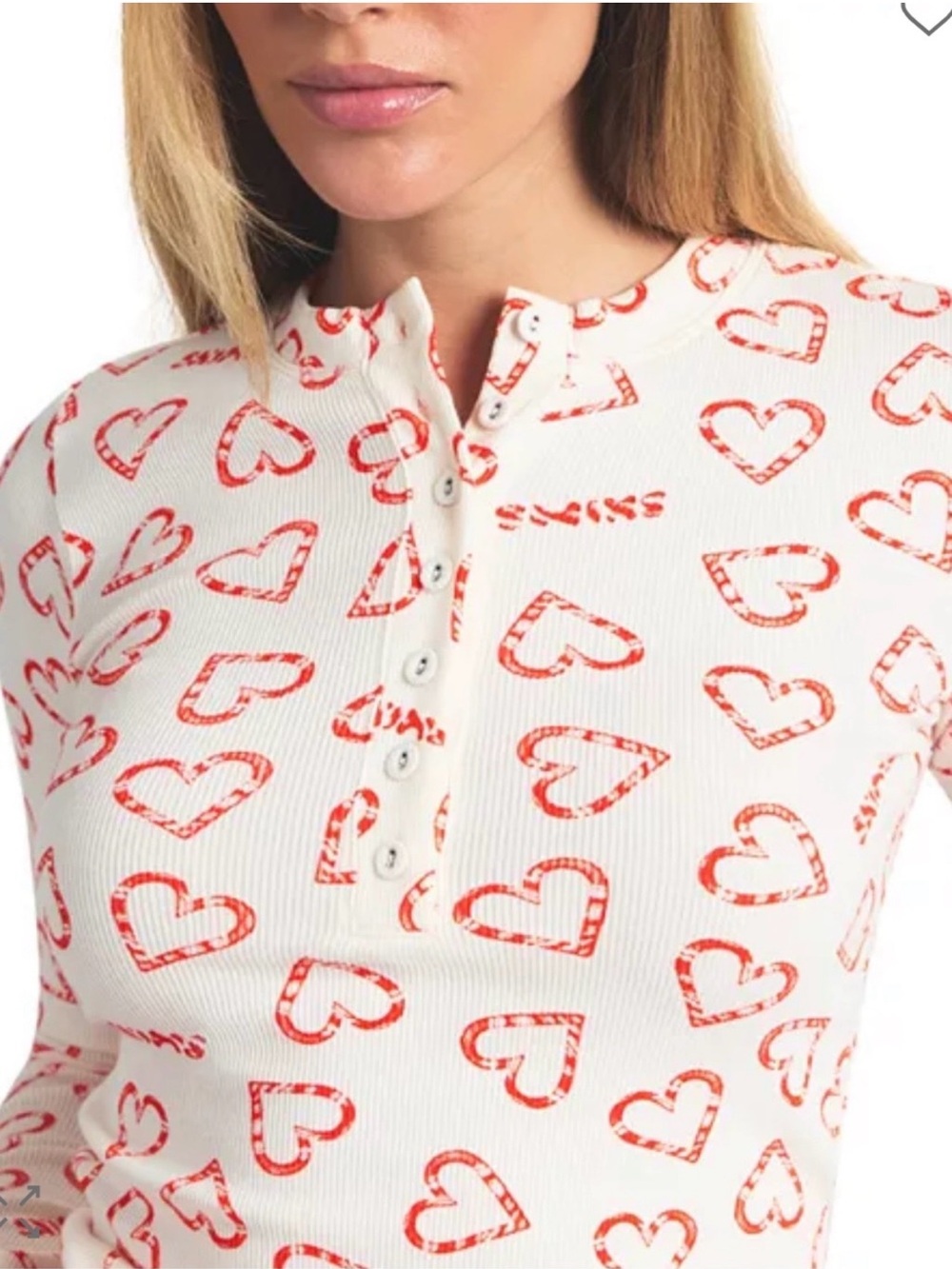 SKIMS cotton rib Henley set marble candy heart print XS